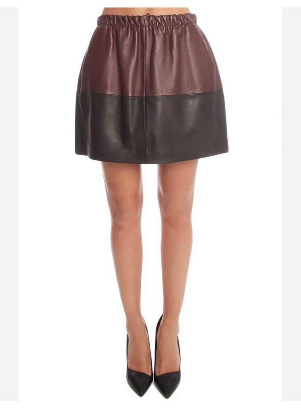 VINCE COLOR-BLOCK GENUINE LEATHER SKIRT XS